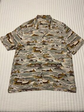 Madewell Olive Green Nautical Print Short-Sleeve Button-Down Shirt Mens Large